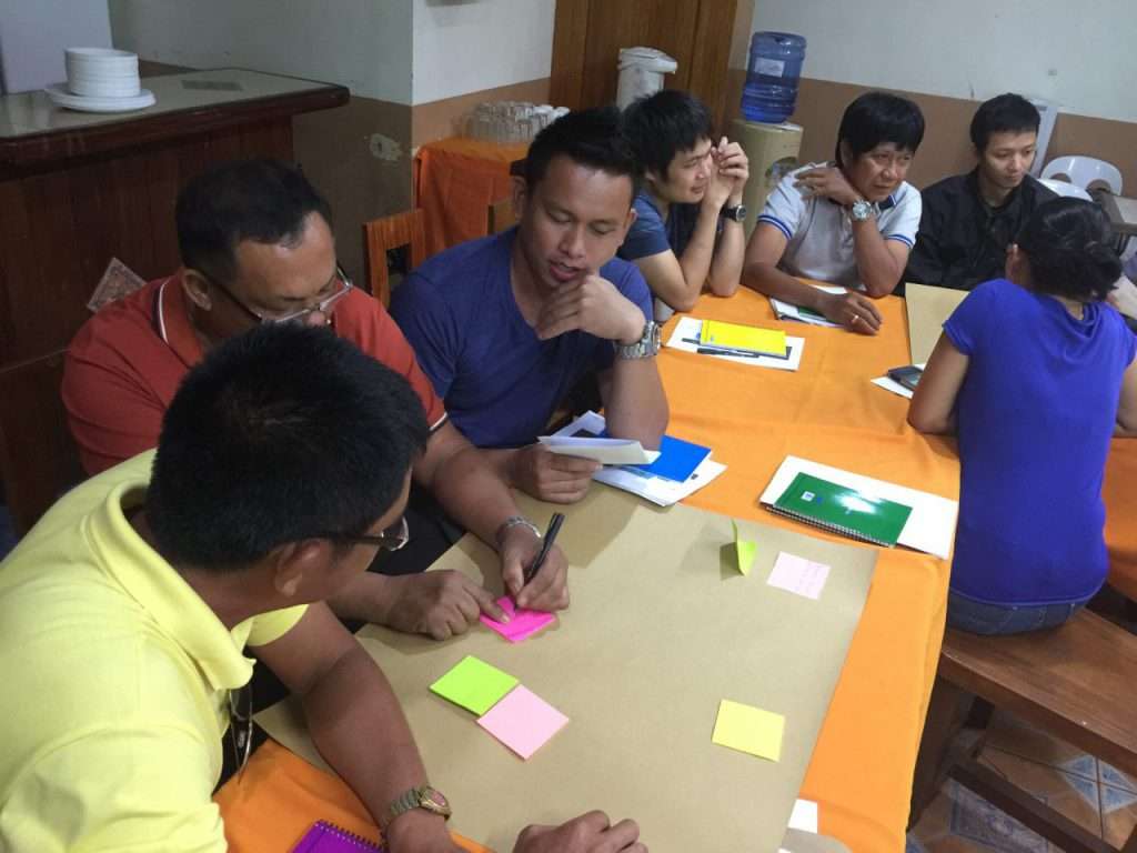 Participants working through a planning exercise at a training workshop