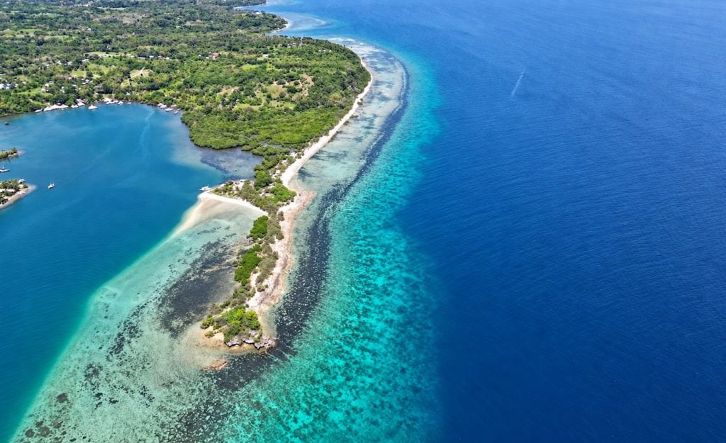 Drone view of the reef along the coast at Polo, Zamboanguita