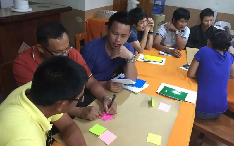 Participants working through a planning exercise at a training workshop